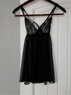 Victoria's Secret Sheer Black Lace Mesh Chemise Nightgown